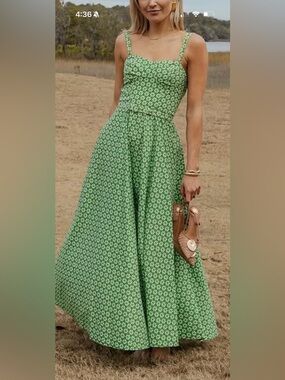 ANTONIO MELANI Green and White Smocked Sundress